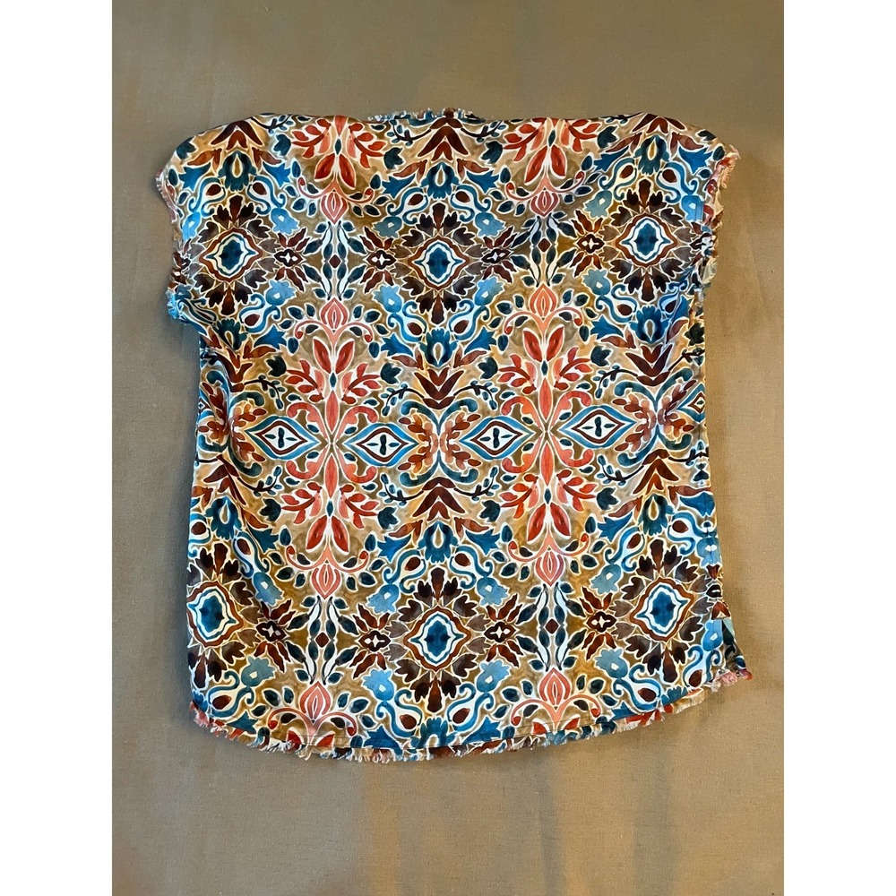 Go Silk Top Sz S  Go by GoSilk Turkish Tile Print  Raw Edge Hem Luxury Washable - Picture 5 of 9